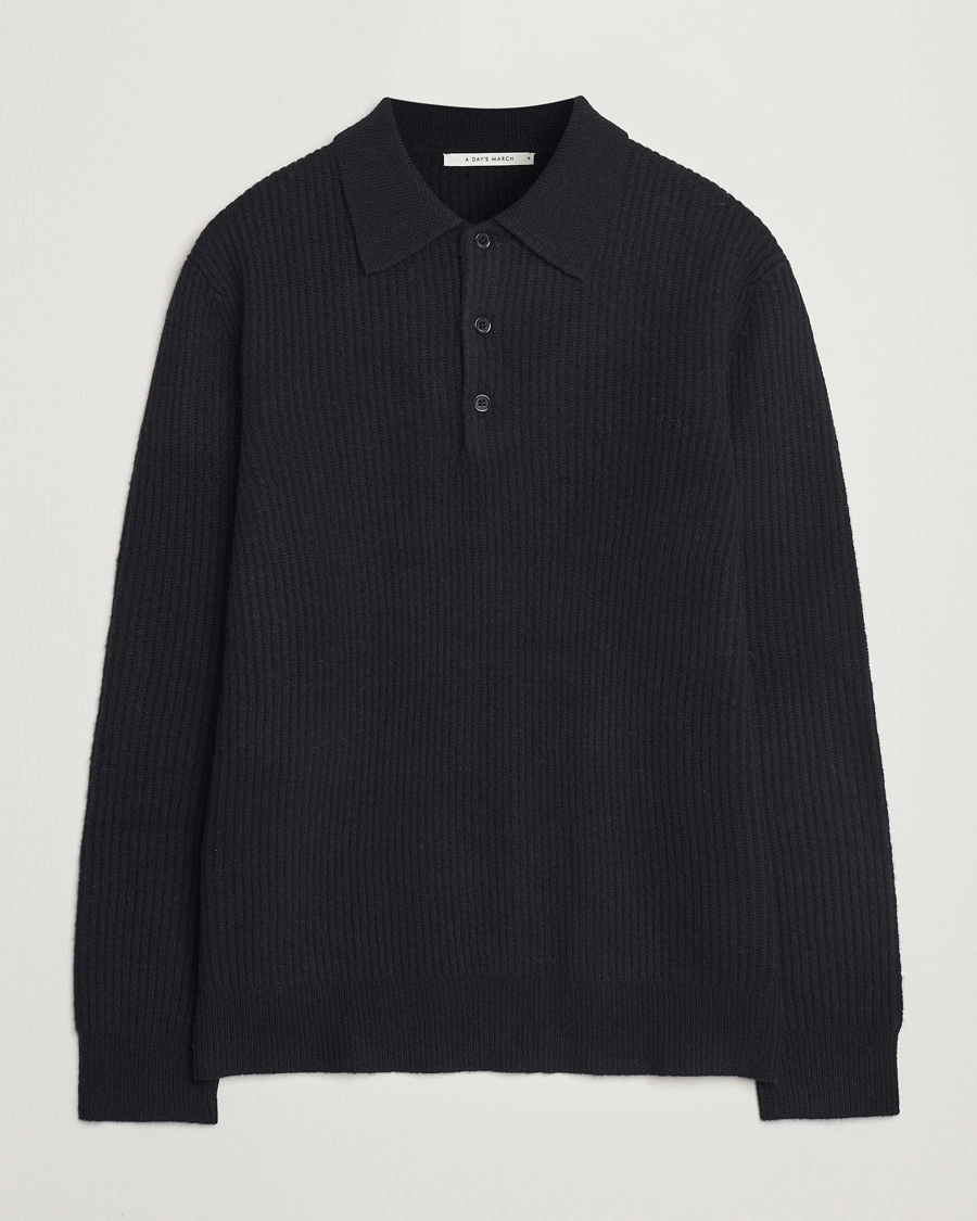 A Day's March Dover Lambswool Polo Black – Black