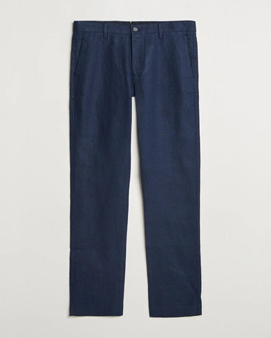 NN07 Theo Linen Trousers Navy Blue – Blue