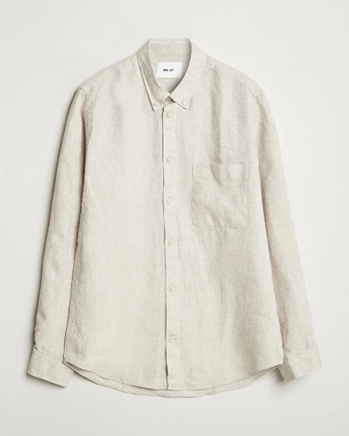 NN07 Arne Linen Button Down Shirt Oat – Beige