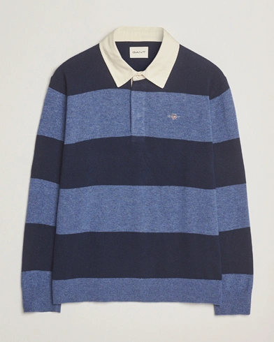 GANT Extra Fine Lambswool Striped Knitted Rugger Marine – Blue