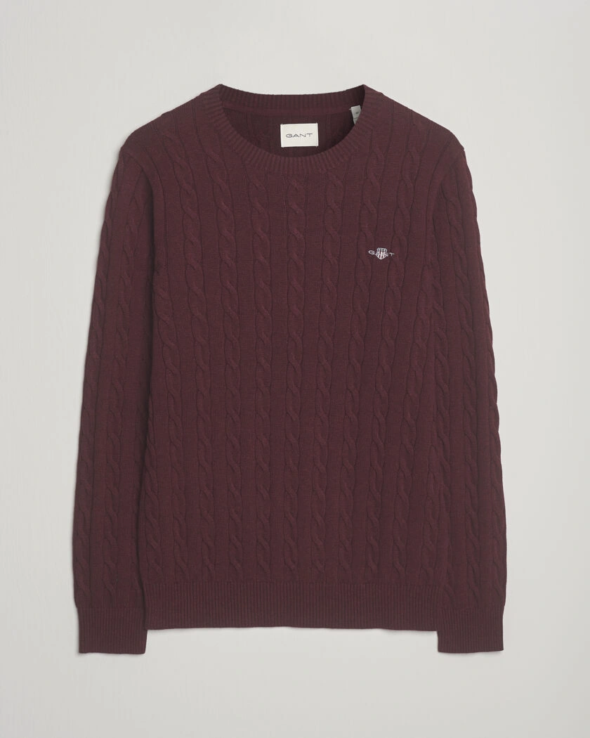 GANT Cotton Cable Crew Neck Pullover Bordeaux Melange – Red