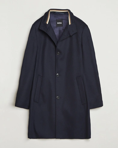BOSS BLACK Hyde Stand Up Collar Coat Dark Blue – Blue