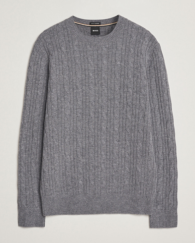 BOSS BLACK Hetico Wool/Cashmere Cable Sweater Medium Grey – Grey