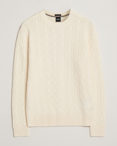 BOSS BLACK Hetico Wool/Cashmere Cable Sweater Open White – White