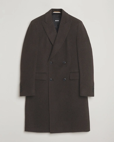 BOSS BLACK Hyde Wool/Alpaca Double Breasted Coat Dark Brown – Brown