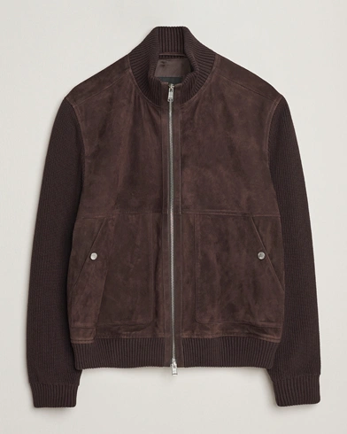 BOSS BLACK Maparo Leather Hybrid Jacket Dark Brown – Brown