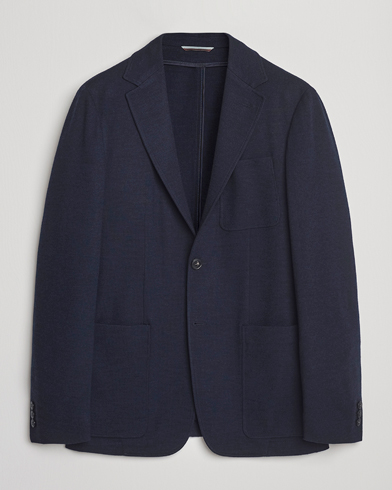 Canali Wool Houndstooth Jersey Blazer Navy – Blue