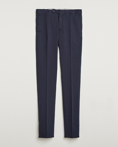 Incotex Regular Fit Comfort Herringbone Trousers Navy – Blue