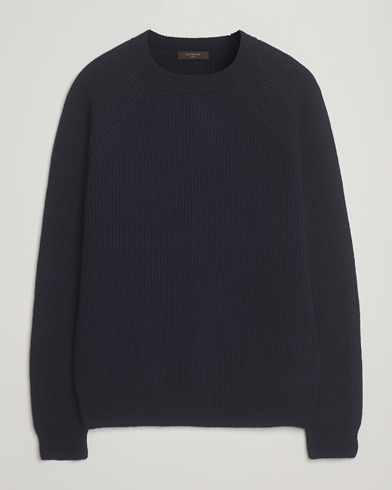 Zanone Fisherman Rib Wool Sweater Navy – Blue