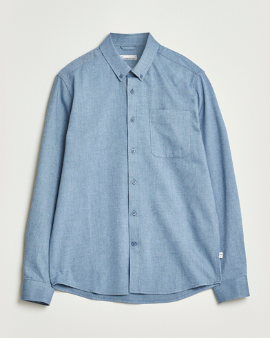 KnowledgeCotton Apparel Regular Fit Melange Flannel Shirt Denim – Blue