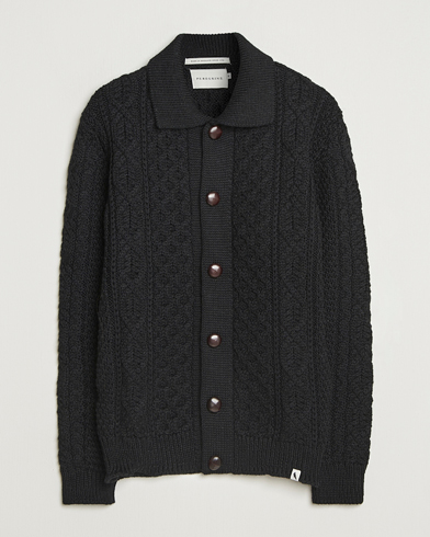 Peregrine Hudson Wool Aran Knitted Cardigan Black – Black