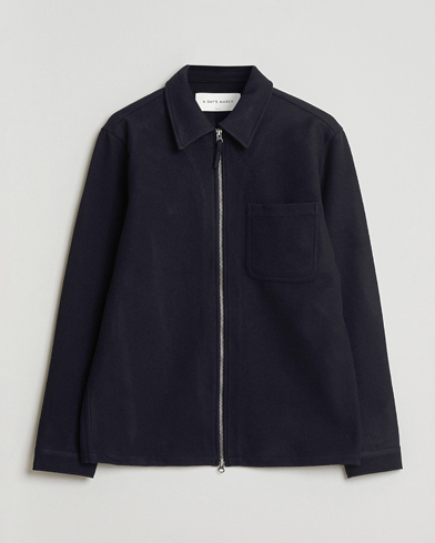 A Day's March Fraser Wool Zip Overshirt Navy – Blue