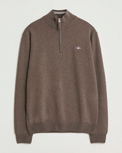 GANT Superfine Lambswool Half Zip Seawood Melange – Brown