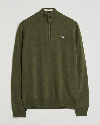 GANT Superfine Lambswool Half Zip Khaki Green Melange – Green