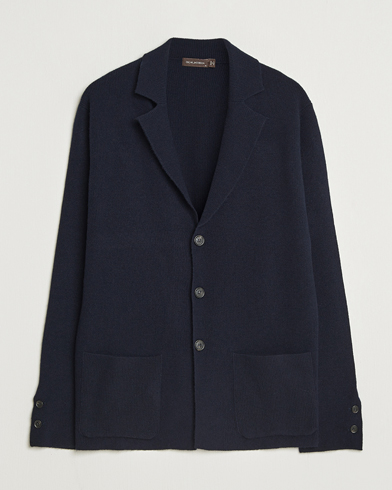 Oscar Jacobson Antonio Knitted Wool Blazer Navy – Blue