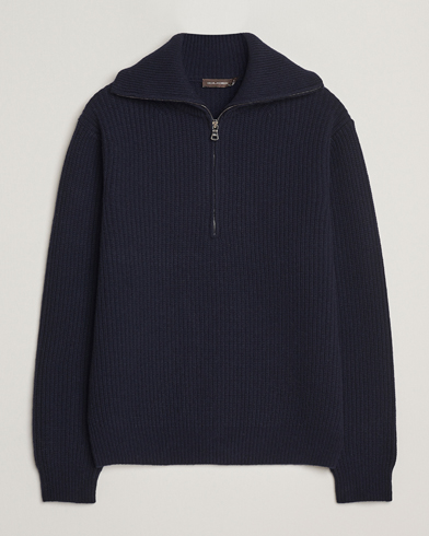 Oscar Jacobson Mauritz Chunky Wool Half-Zip Navy – Blue