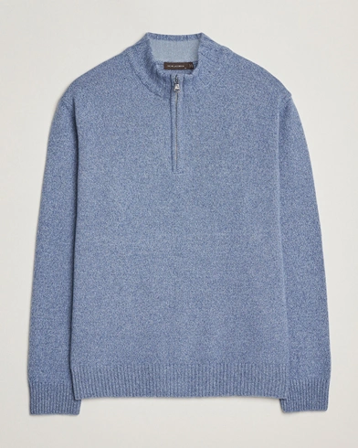 Oscar Jacobson Paul Wool/Cashmere Half-Zip Light Blue – Blue
