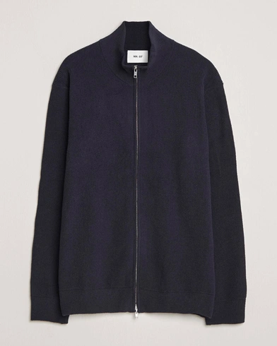 NN07 Danny Rib Knitted Full Zip Navy Blue – Blue