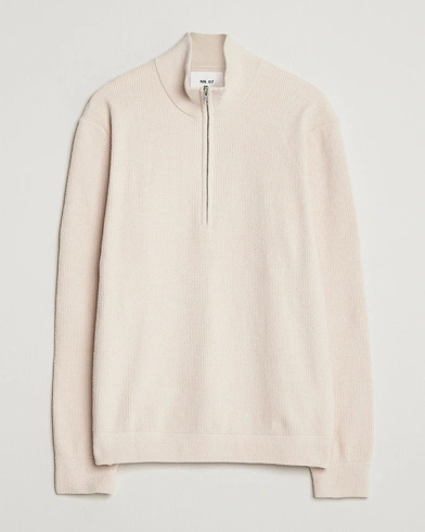 NN07 Danny Rib Knitted Half Zip Ivory – White