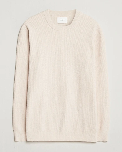 NN07 Danny Rib Knitted Crew Neck Ivory – White