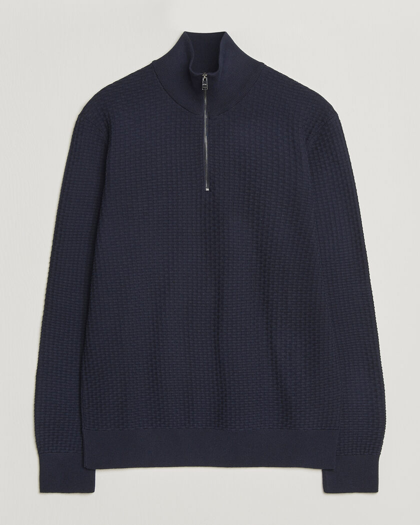 BOSS BLACK Ulicio Structured Knitted Half Zip Dark Blue – Blue