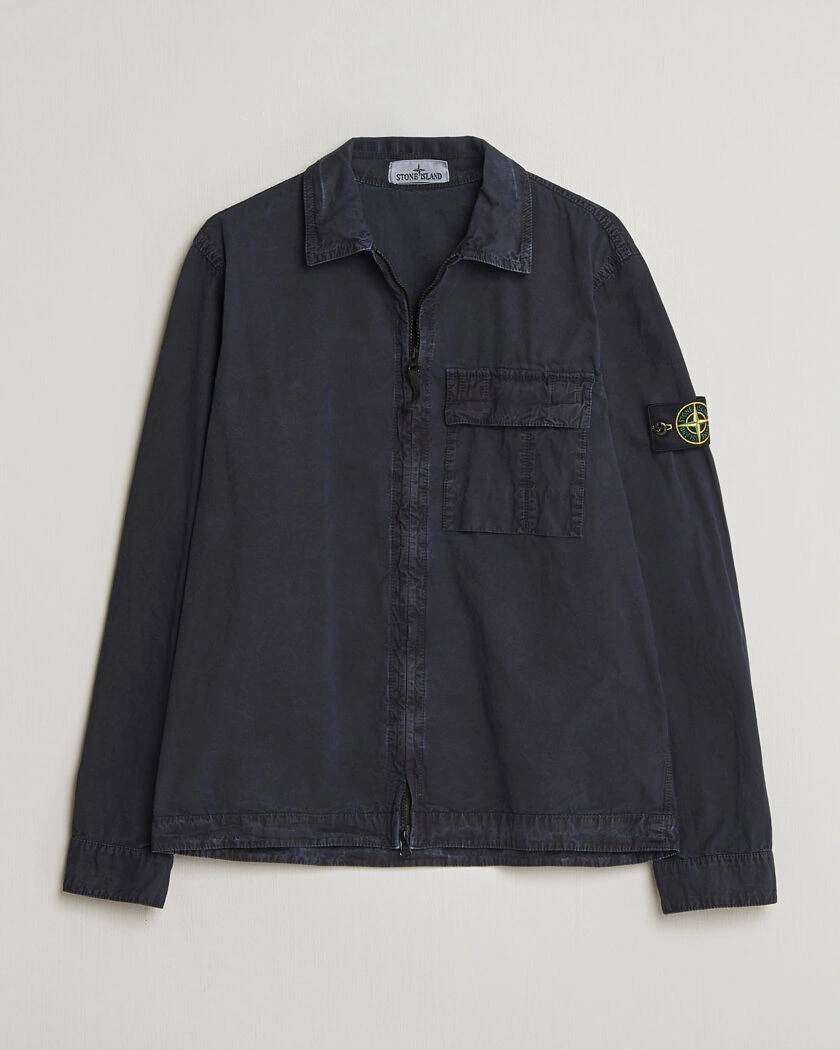Stone Island Brushed Cotton Canvas Zip Overshirt Navy – Blue