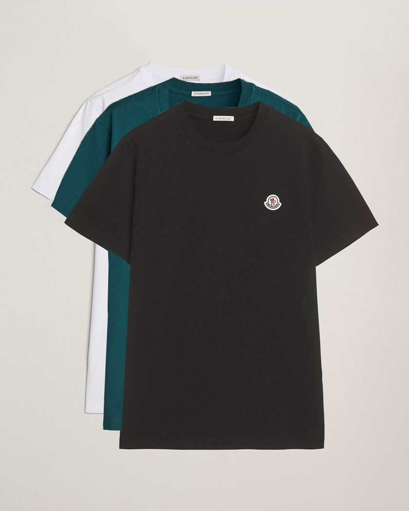 Moncler 3-Pack Logo T-Shirts Black/White/Green – Black