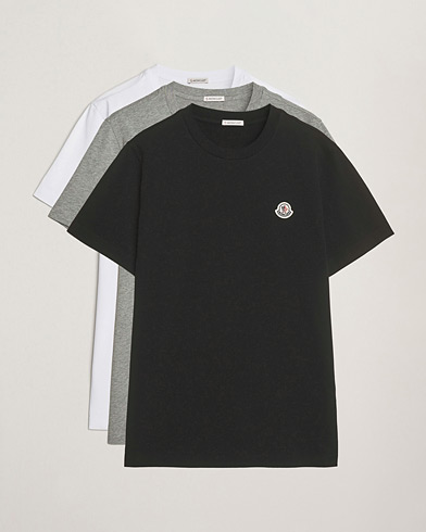 Moncler 3-Pack Logo T-Shirts Black/White/Grey – White