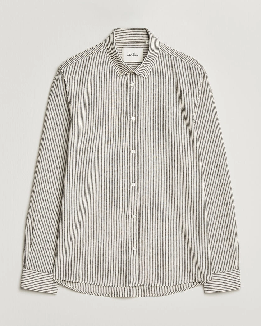 LES DEUX Konrad Striped Cotton/Linen Shirt Teak Brown – White
