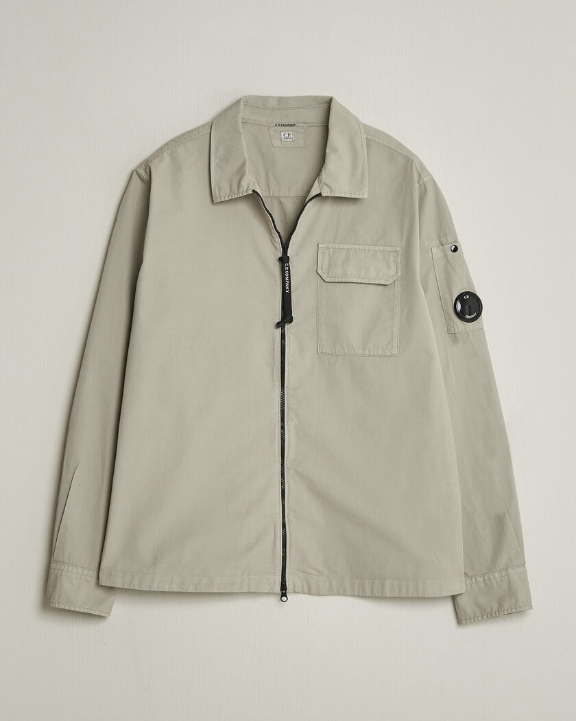 C.P. Company Garment Dyed Gabardine Zip Overshirt Light Grey – Grey