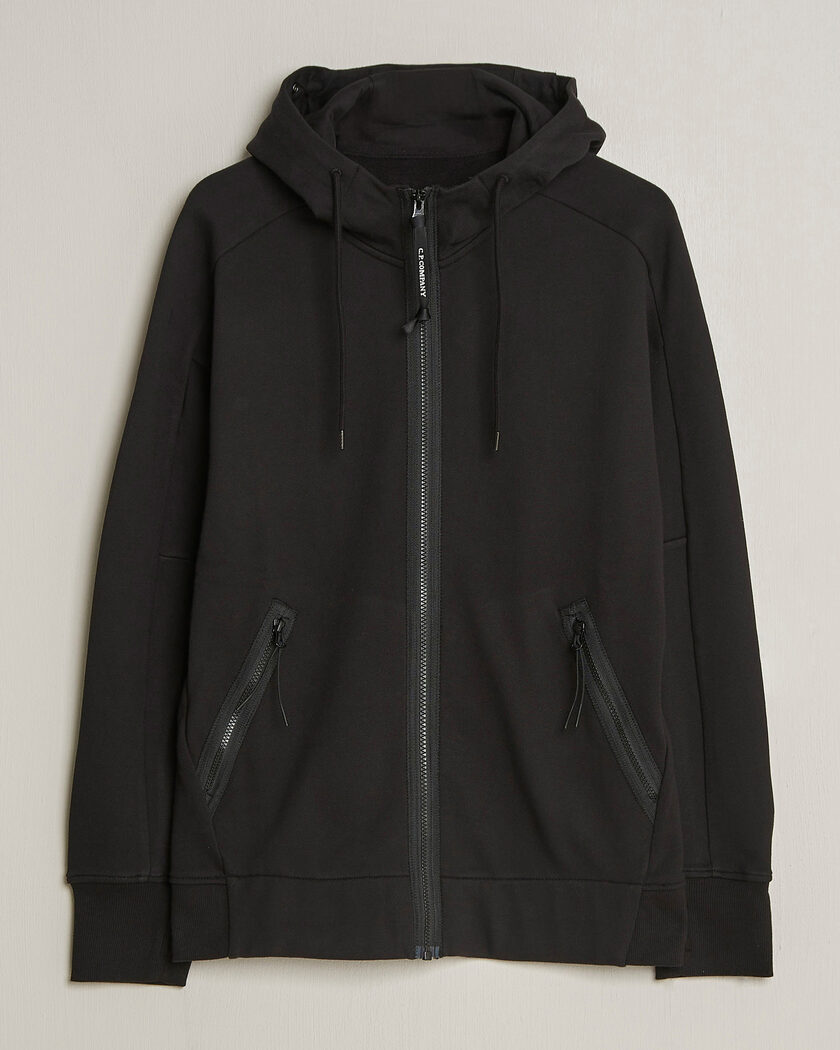 C.P. Company Diagonal Raised Fleece Full Zip Goggle Hoodie Black – Black