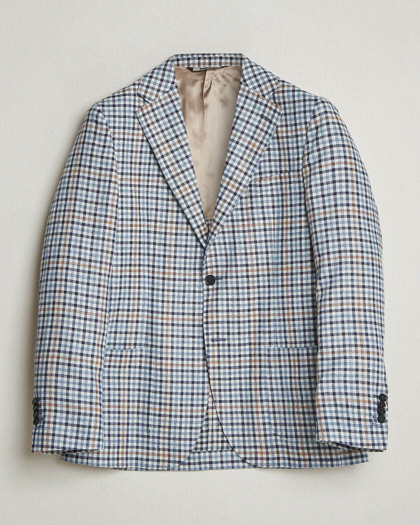 Morris Linen Cotton Checked Blazer Blue – Blue