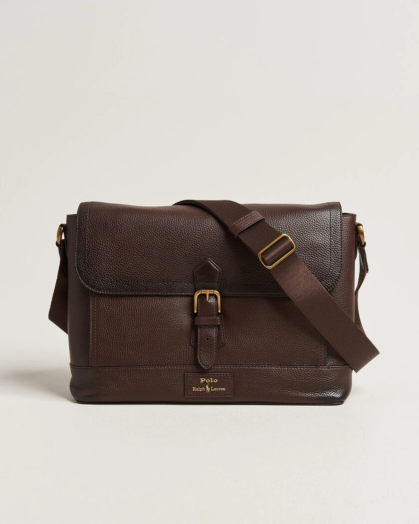 Polo Ralph Lauren Pebble Leather Messenger Bag Dark Brown – Brown