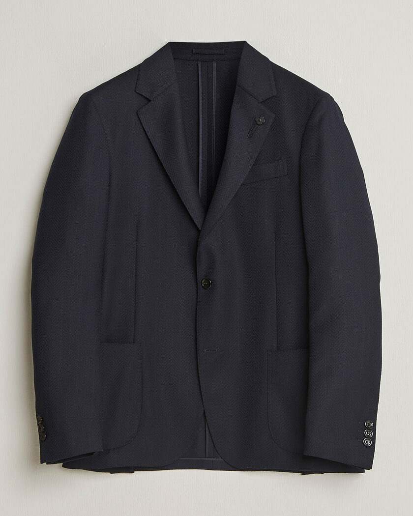 Lardini Herringbone Light Wool Blazer Navy – Blue