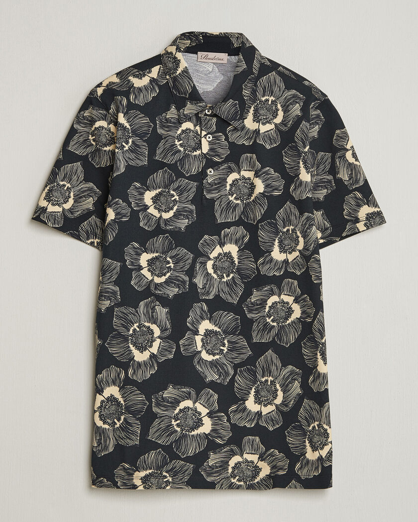 Stenströms Printed Cotton Polo Black – Black