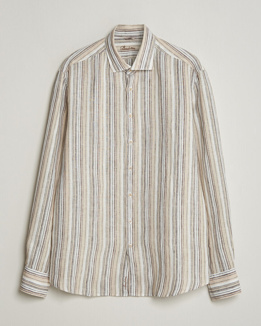 Stenströms Regular Fit Multi Striped Linen Shirt Brown – Brown