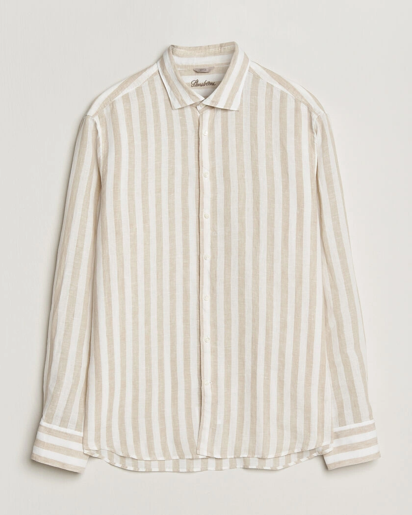 Stenströms Regular Fit Wide Stripe Linen Shirt Beige – Beige