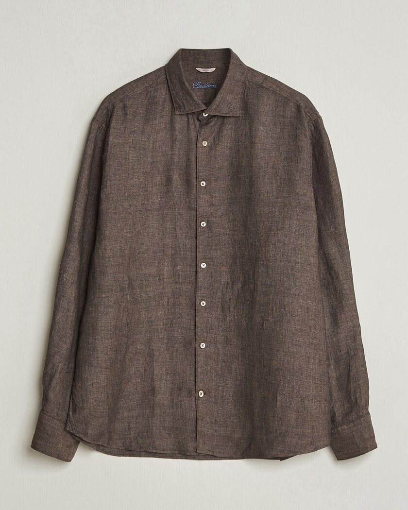 Stenströms Regular Fit Cut Away Linen Shirt Brown – Brown