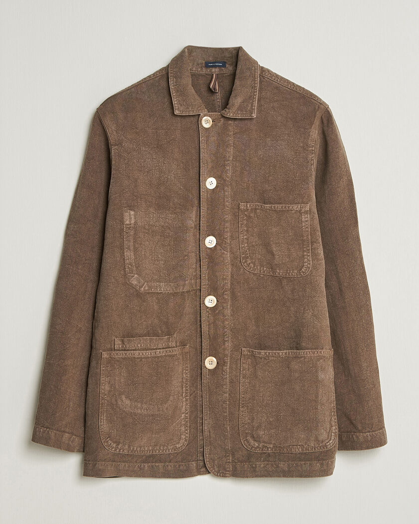 Drake's Heavy Linen Chore Jacket Brown – Brown