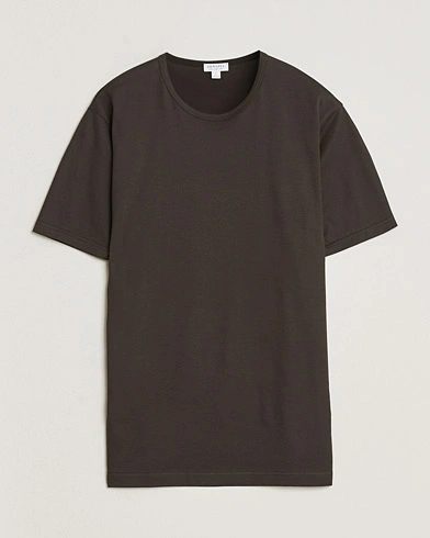 Sunspel Crew Neck Q82 Cotton T-Shirt Dark Chocolate – Brown