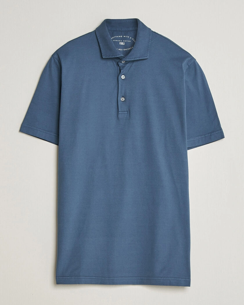 Fedeli Zero Organic Cotton Polo Steel Blue – Blue