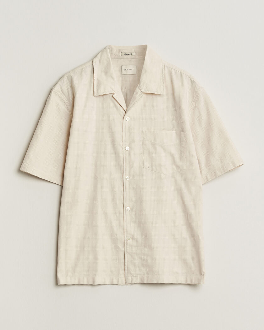 GANT Relaxed Fit Textured Checked Camp Shirt Creamed White – White