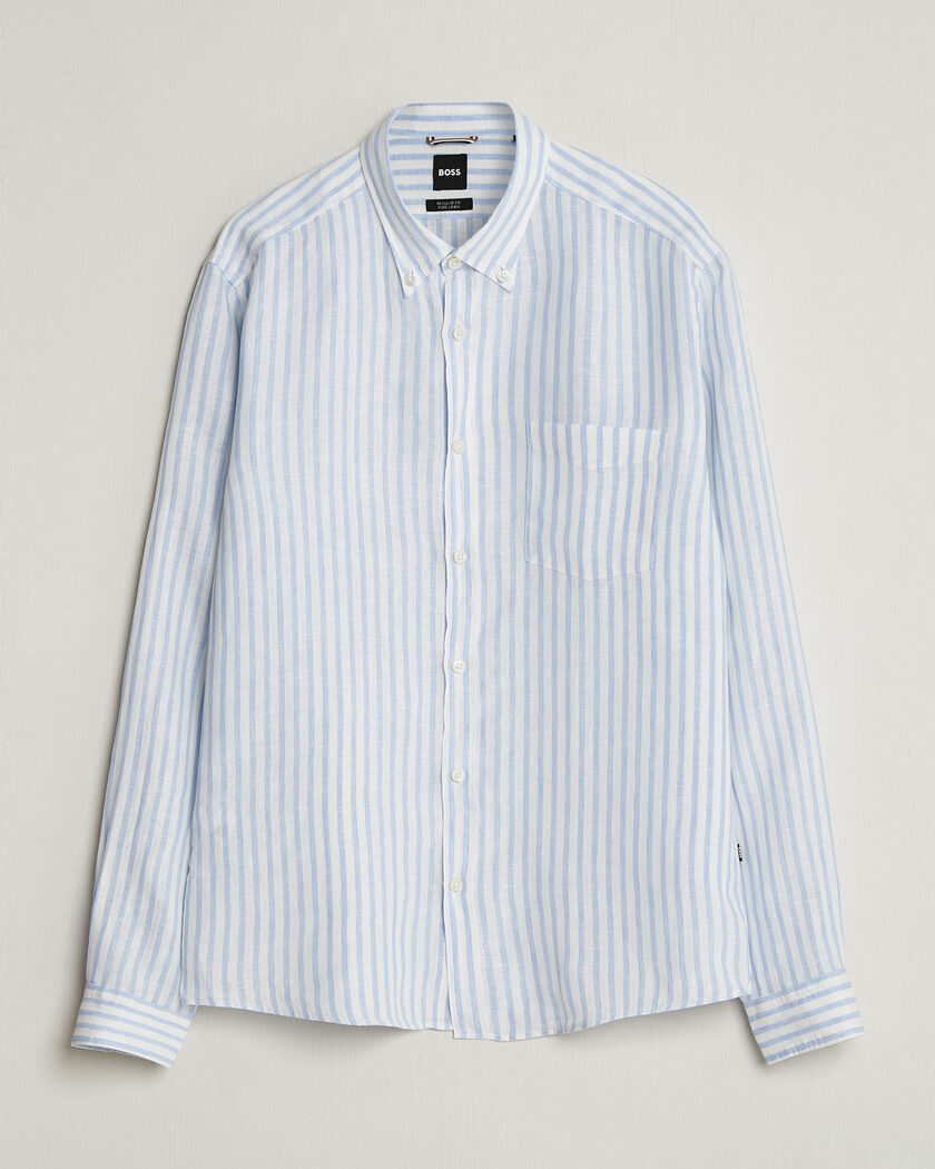 BOSS BLACK Liam Striped Linen Shirt Light Blue – Blue