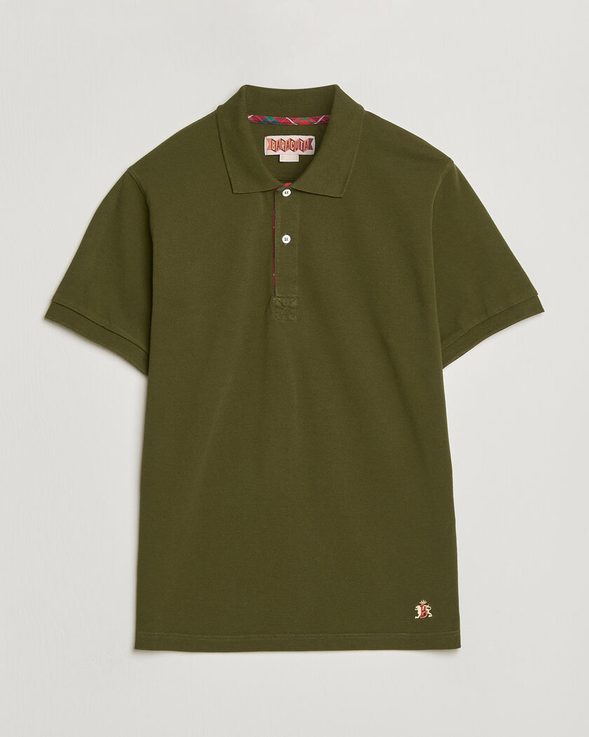 Baracuta Tartan Placket Piquet Polo Beech – Green