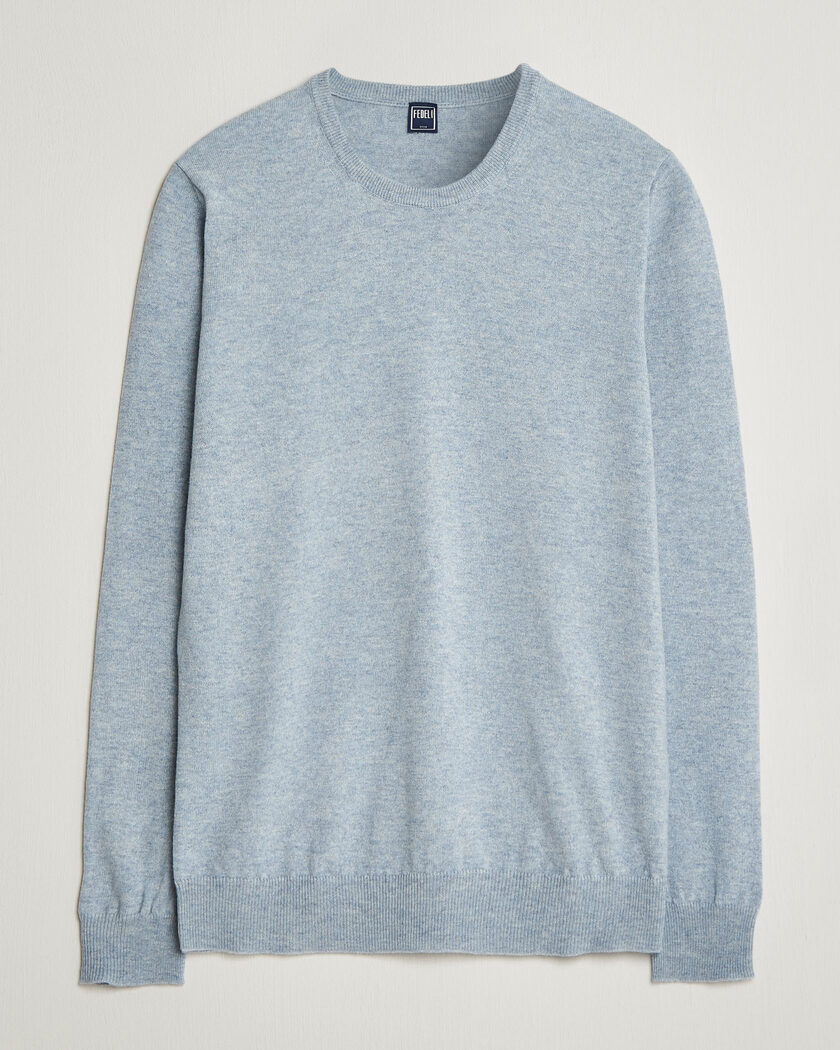 Fedeli Pure Cashmere Crew Neck Light Blue – Blue