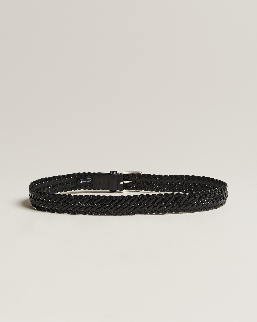 Homme | Ceintures | Anderson\'s | Woven Leather 3,5 cm Belt Tanned Black