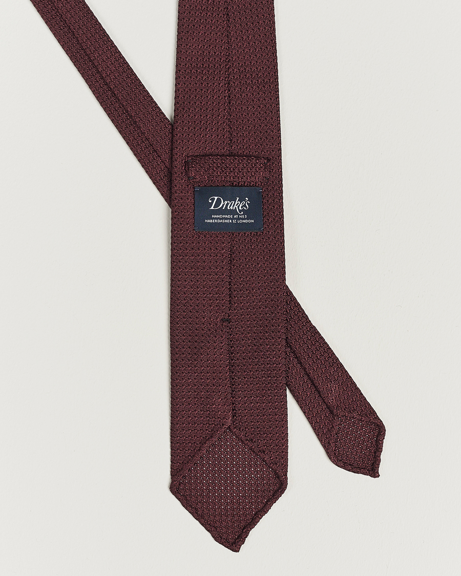 Homme | Drake's | Drake\'s | Silk Grenadine Handrolled 8 cm Tie Wine Red
