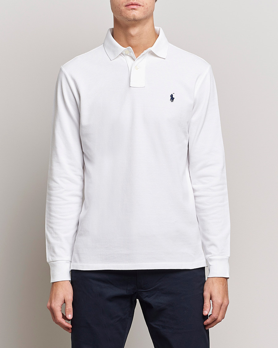 Men | Long Sleeve Polo Shirts | Polo Ralph Lauren | Custom Slim Fit Long Sleeve Polo White