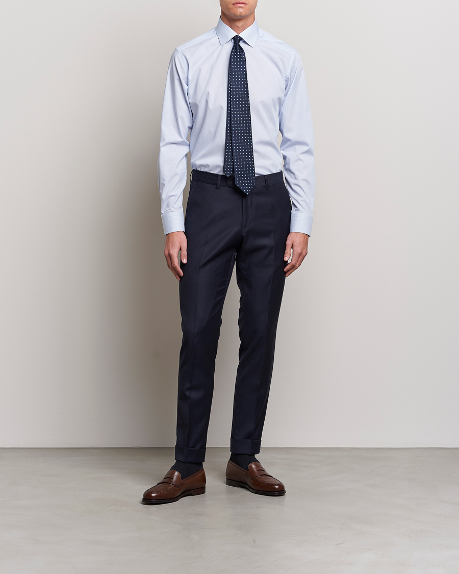 Men | Wedding Suit | Eton | Slim Fit Poplin Thin Stripe Shirt Blue/White