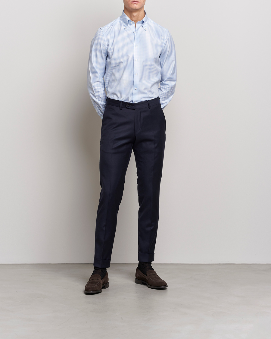 Men | Clothing | Stenströms | 1899 Slimline Button Down Check Shirt White/Blue